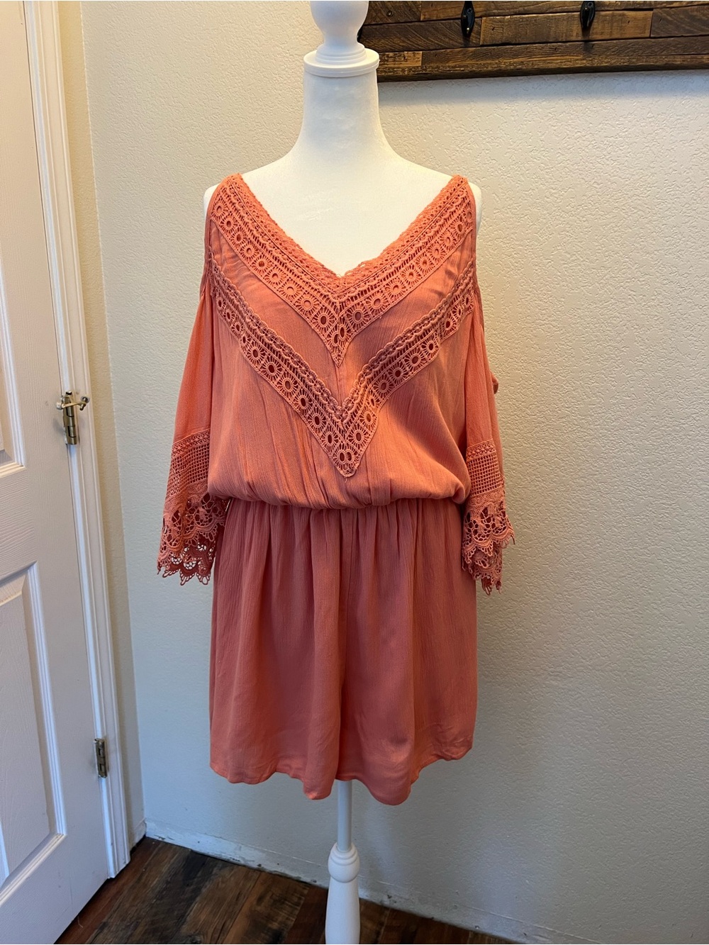 Maurices Coral Crochet-Trim Romper